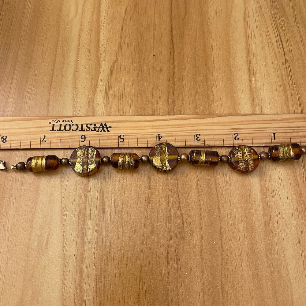 hand crafted 8 inch bracelet brown gold glass beads pearls - Picture 3 of 3
